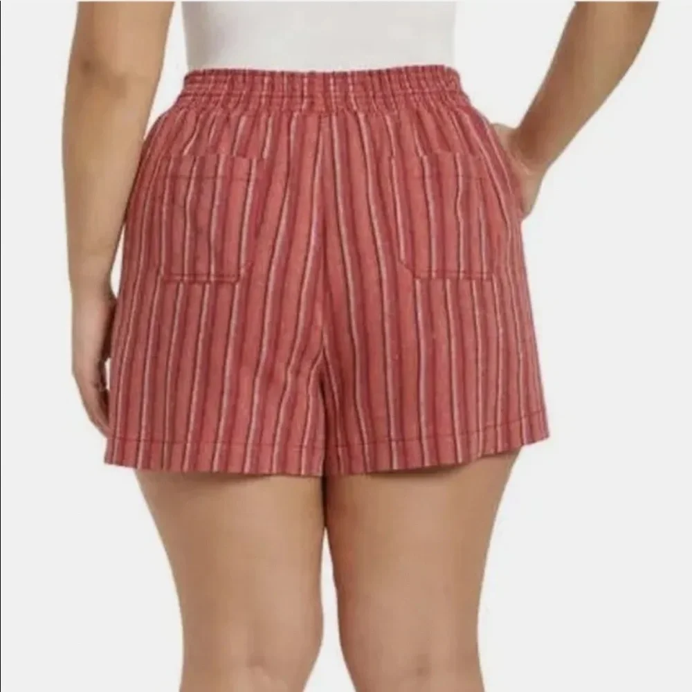 Briggs Ladies Linen Blend Shorts Red Stripe XXL Stretch Waistband Pockets NEW